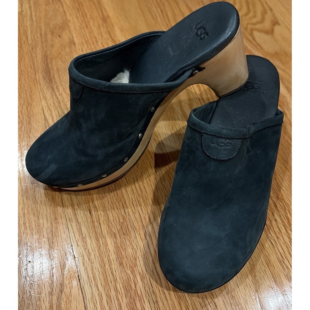 UGG Australia Abbie 3149 Navy Blue Suede Mule Clogs Shearling Women Size‎ 6 NWOB